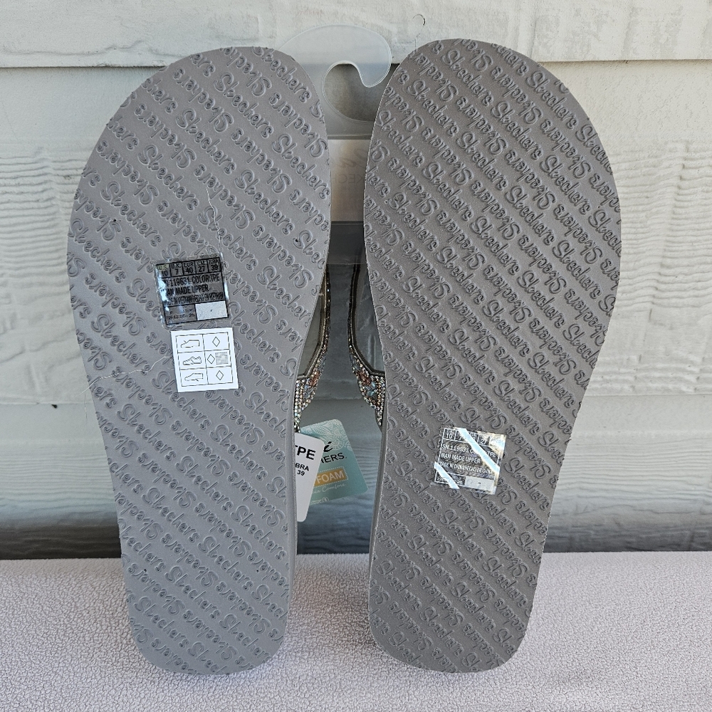 Skechers Vinyasa Happy Spring Taupe Flip Flop Platform Wedge Sandel Women SZ 10 - Picture 2 of 5